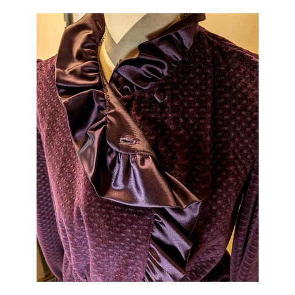 Vintage R. Michael Alan Long Velour Robe Ruffle Wm Small Plum Purple Holiday - Picture 7 of 14